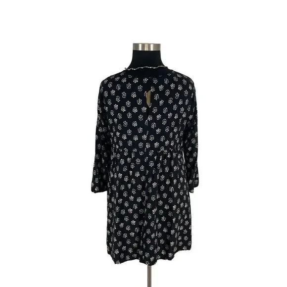 Old Navy XL Black Patterned Tunic Dress Shift A Line Long Sleeve Rayon - Picture 6 of 7